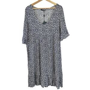 COZY Blue‎ And White Floral V Neck Shift Dress Womens Size Large NWT Lightweight